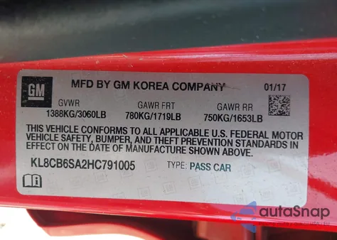 2017 Chevrolet Spark Ls Cvt from USA, damaged, VIN KL8CB6SA2HC791005